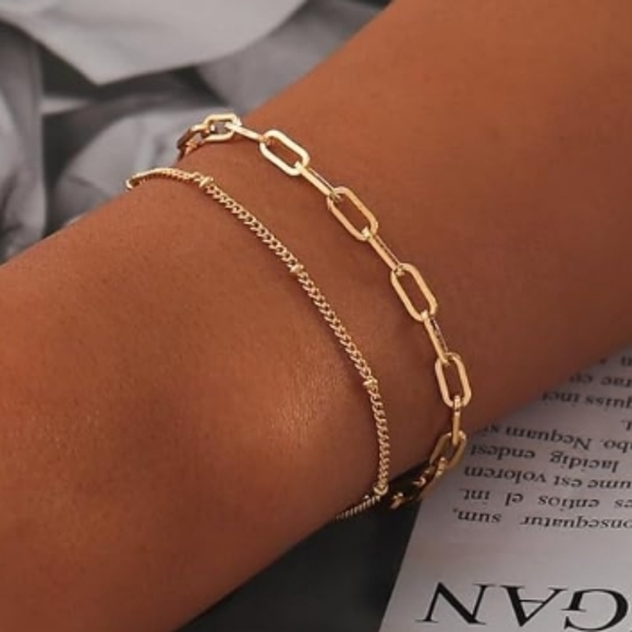 🆕 Bracelets 14K Gold Plated Stackable Bracelets Set of 2 - Picture 4 of 4
